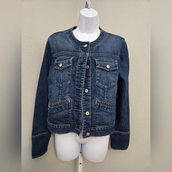 GAP Jackets & Blazers - GAP Stretch Button Down Blue Denim Cropped Jean Jacket Women's Size Medium